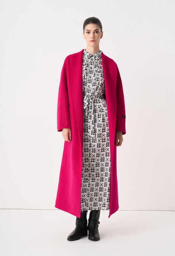 Single Tone Long Sleeves Belted Maxi Coat