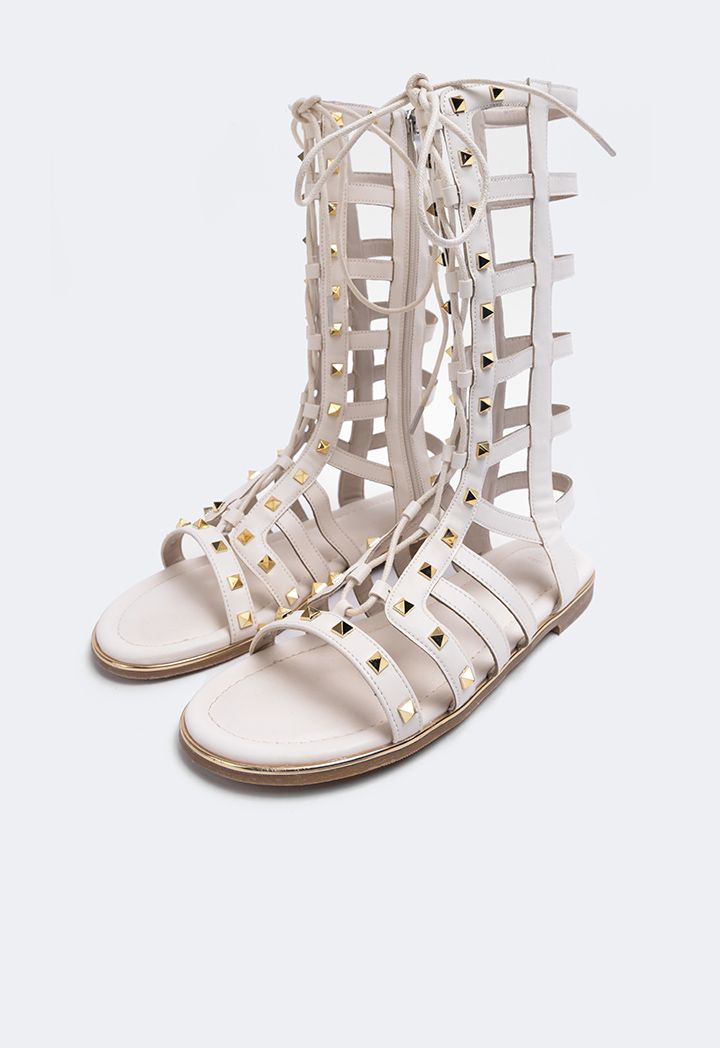 Studded Lace Up Gladiator Sandals