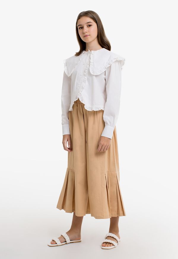 Solid Ruffled Sailor Collar Shirt