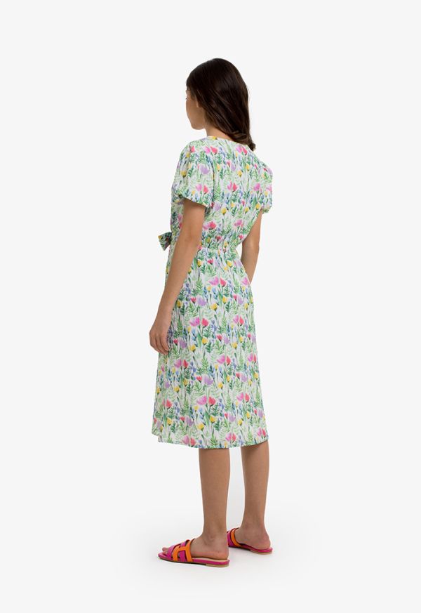 Floral print belted discount dress