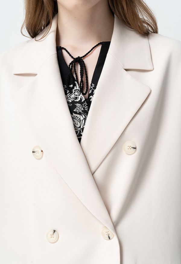 Double Breasted Notched Lapel Long Blazer