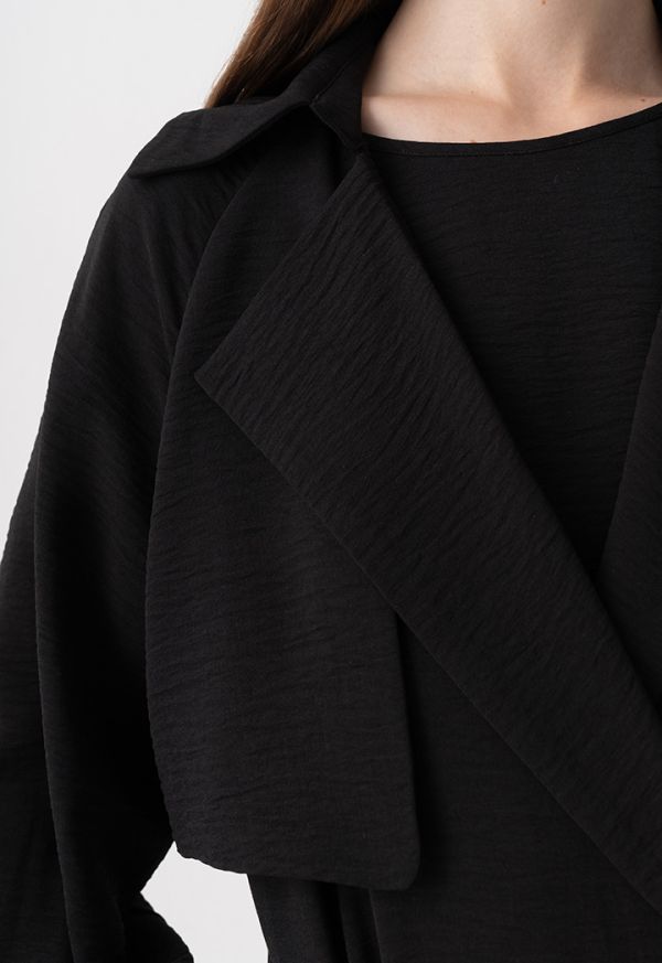 Solid Crinkled Belted Abaya
