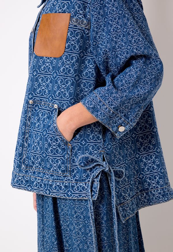 Oversized Monogram Print Denim Jacket