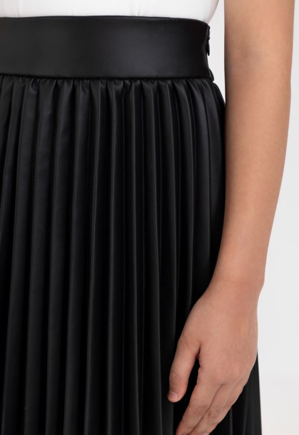 Solid Satin Pleated Skirt