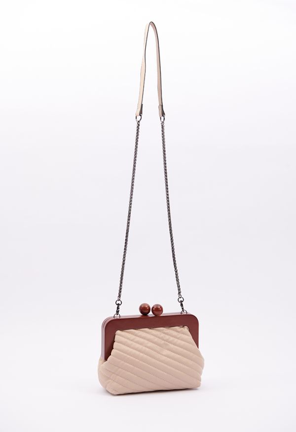 Faux Leather Ribbed Wooden Handle Clutch Bag - New Arrivals
