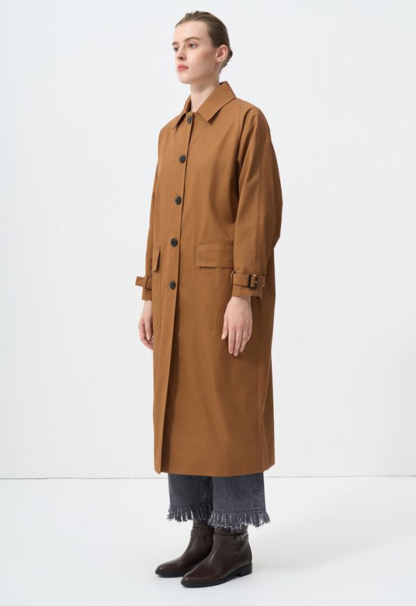 Solid Flap Front Pocket Trench Coat