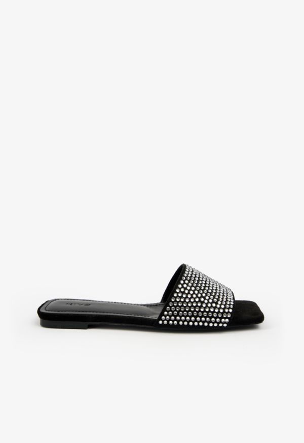 Black Crystal embezzled Flat Sandals