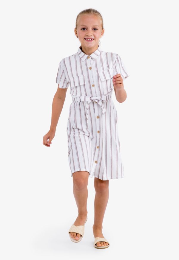 Striped belted 2024 shirt dress