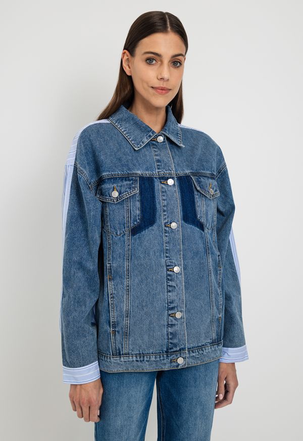 Striped denim sales jacket womens