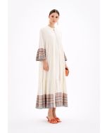 Sleeved Open Front Abaya With Striped Hems -Sale