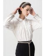 Embellished Crystal Faux Pearl Shirt