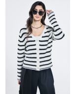 Striped Knitted Ribbed Cardigan