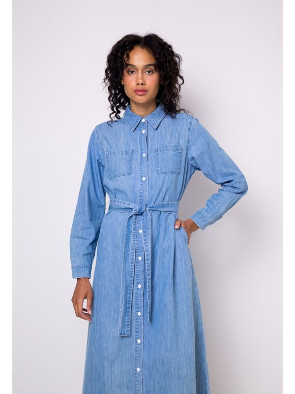 Long Sleeve Denim Maxi Shirt Dress