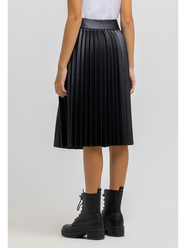 Oasis black faux discount leather pleated midi skirt