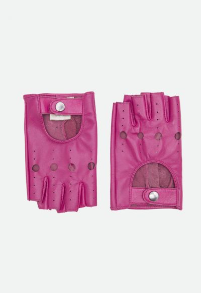 pink leather fingerless gloves