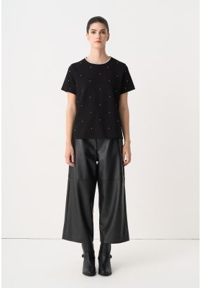 Solid Leather Wide Legs Trouser