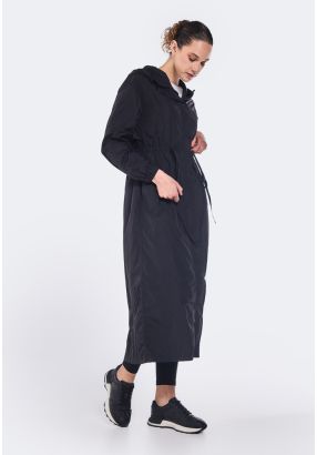 Full Zip Drawstring Waist Trench Coat