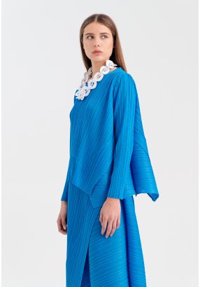 Round Neck Electric Pleated Blouse -Sale