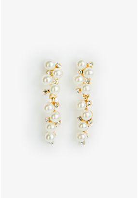 Long Faux Pearls Embellished Earrings