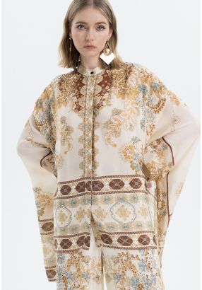 Long Side Slit Printed Kaftan Blouse (Free Size) -Sale