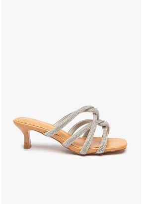 Crystal Embellished Wrap Strapped Mule Sandals -Sale