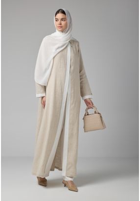 Contrast Linen Maxi Abaya With Hijab