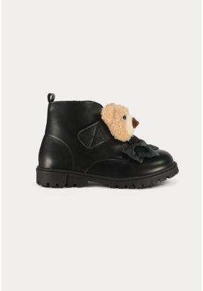 Pop Up Bear With Organza Bow Side Zipper Ankle Boots -Sale