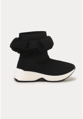 Fly Knit Solid Ruched Details Ankle Boots -Sale