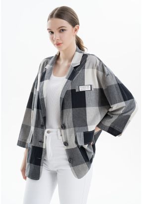 Checked Oversized Blazer Buttoned Cotton Shirt -Sale
