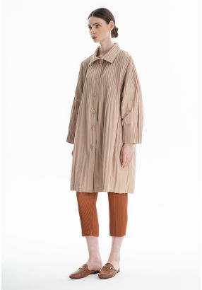 Solid Pleated Button Up Midi Dress -Sale