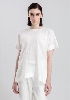 Linen Ribbed Neck Cap Sleeve Blouse -Sale