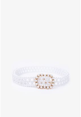 Construct Elastic Faux Pearl Belt