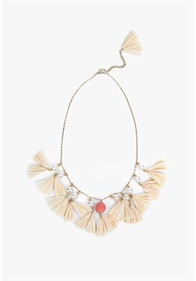 Faux Pearls & Paper Tassels Necklace