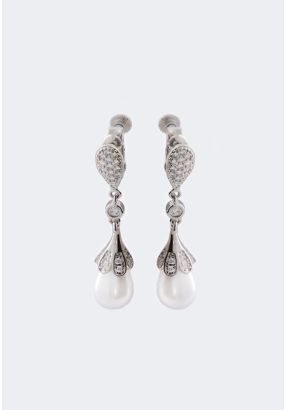 Crystal Embellished Faux Pearls Drop Earrings