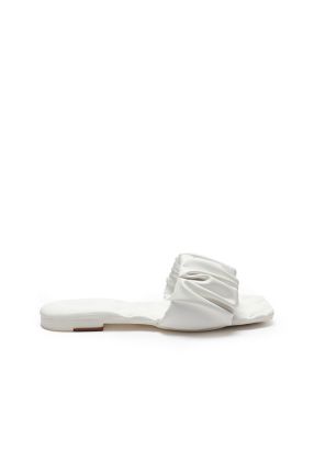 Quilted Ruched Faux Leather Flat Mule Sandal -Sale