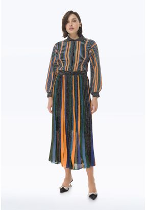 Allover Lurex Multicolored Stripe Skirt -Sale