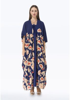 Circular Dress With Printed Abaya Set