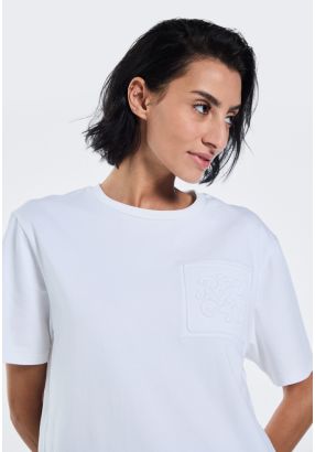 Embossed Monogram Print Solid T-Shirt