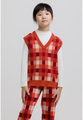 Gingham Pattern Knitted Sleeveless Gilet -Sale