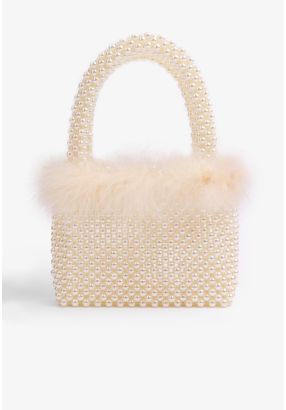 Beaded Faux Feather Hand Bag