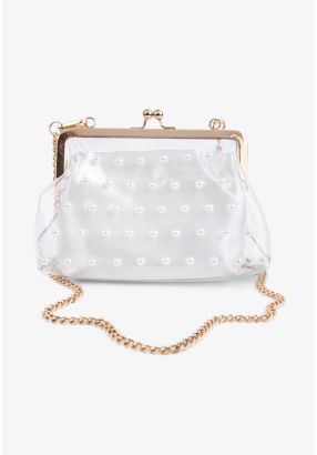 Pearl Embellished See Through Crossbody Bag