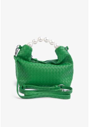 Solid Faux Pearl Handle Hand Bag