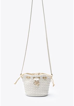 Basket Weave Mini Bucket Pouch Crossbody Bag -Sale