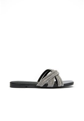 Rhinestones Crisscross Vamp Slides Sandals -Sale