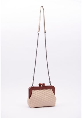 Wooden Handle Kiss Clasp PU Leather Purse -Sale