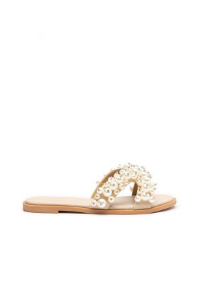 Pearly Beaded Rhinestones Studded Slides Sandals