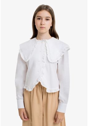 Solid Ruffled Sailor Collar Shirt