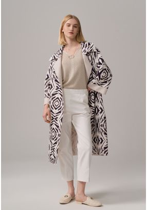 Printed Belted Midi Coat