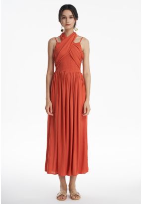 Smocked Wrap Solid Maxi Dress -Sale