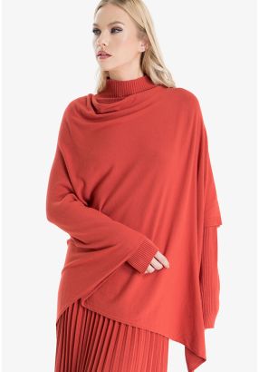 Asymmetrical Hem Knitted Poncho -Sale